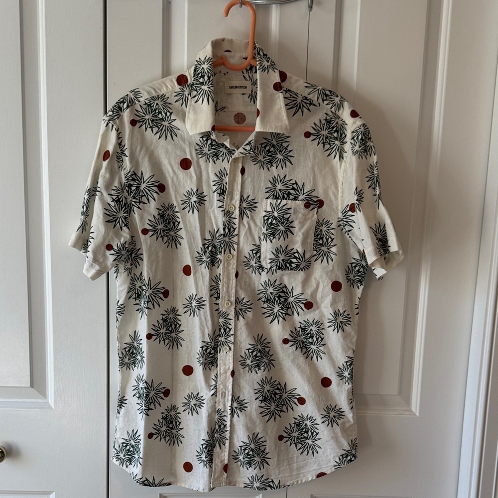 Taylor Stitch Cream Shirt with green and Red Floral Pattern